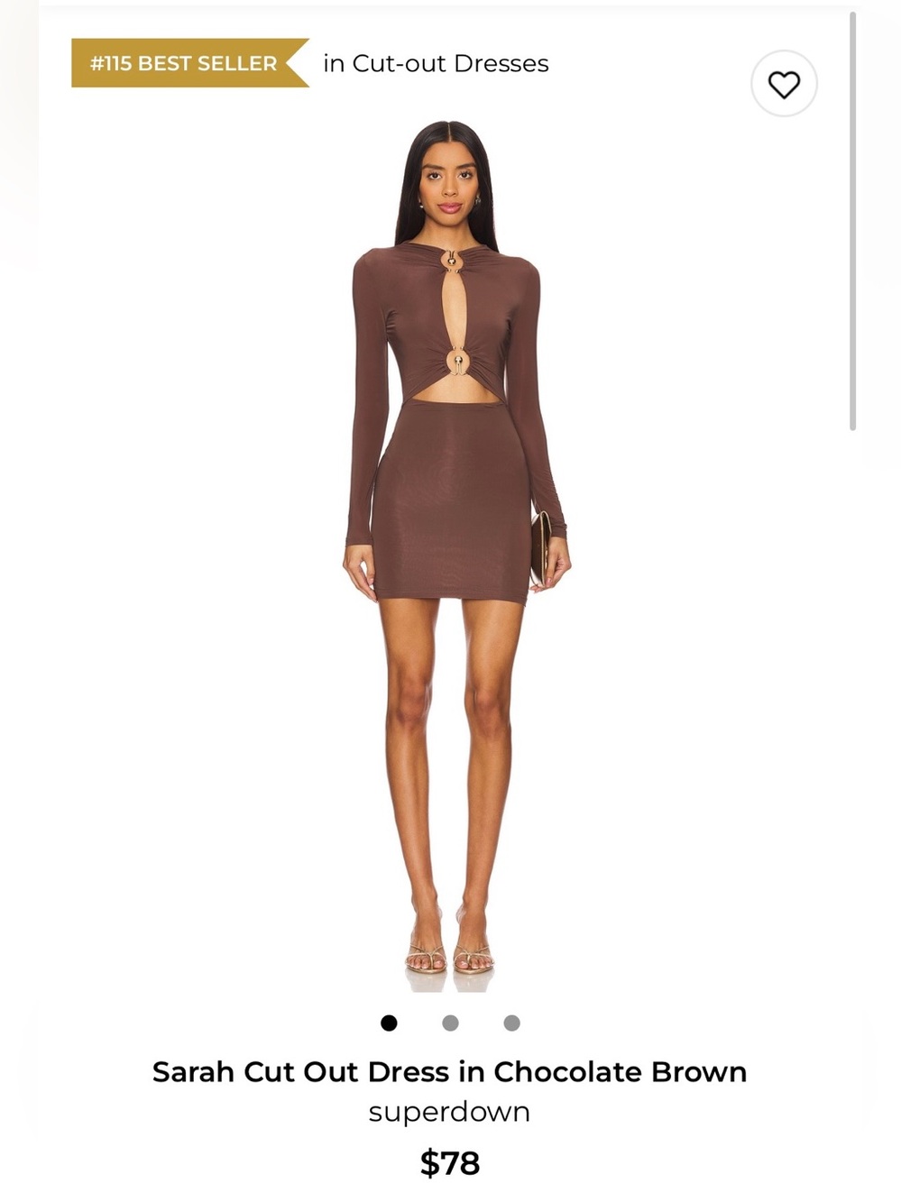 Revolve Superdown Long-Sleeve Cut-Out Mini Dress in Chocolate Brown